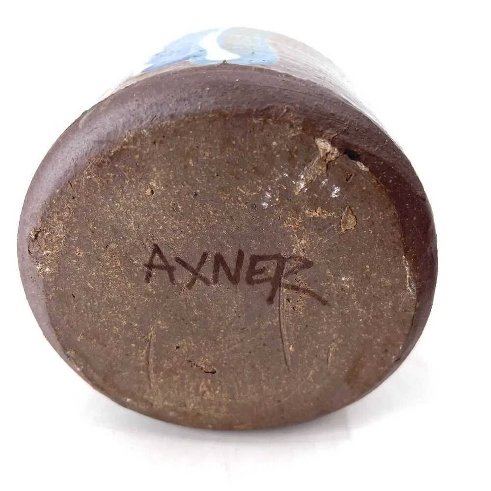 Vintage Axner Signed Stone Clay Pottery Hurricane Oil Lamp Glass Chimney